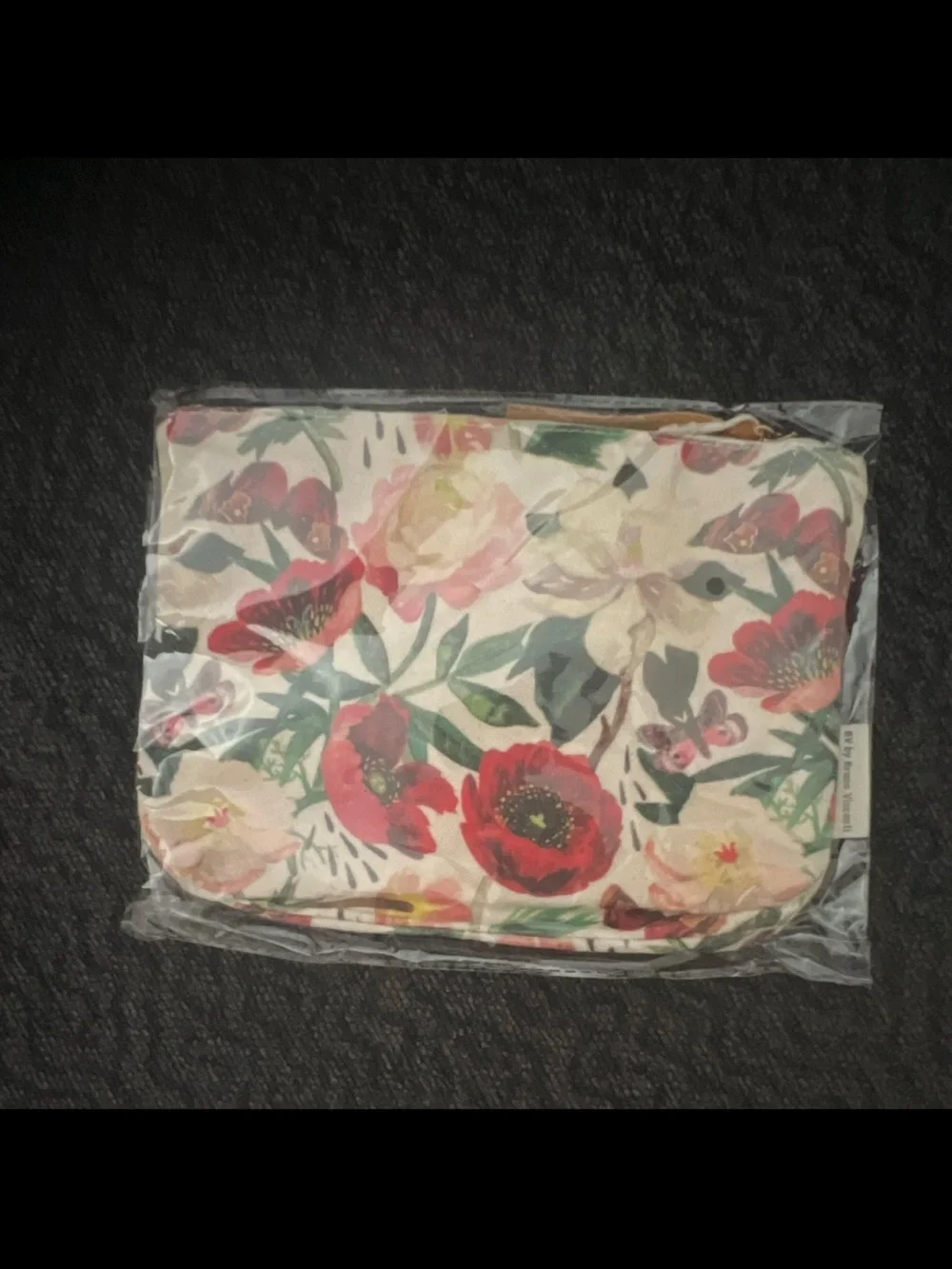 Bruno Visconti Floral Cosmetic Bag - Cream with Red & Green Print